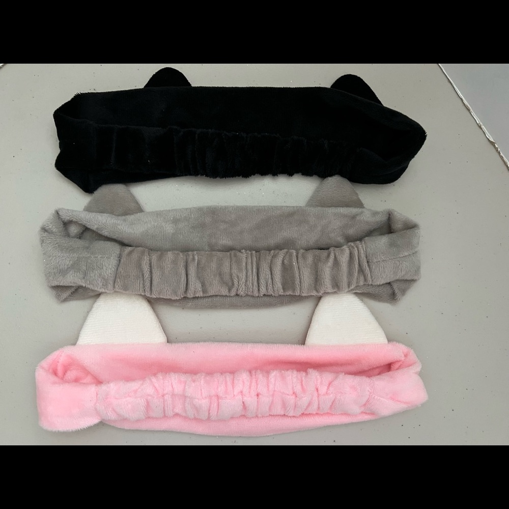 🐈⬛KITTEN CAT Plush Headbands Pink Ears (LOT of 3) 🖤🤍💗NEW - Picture 2 of 4